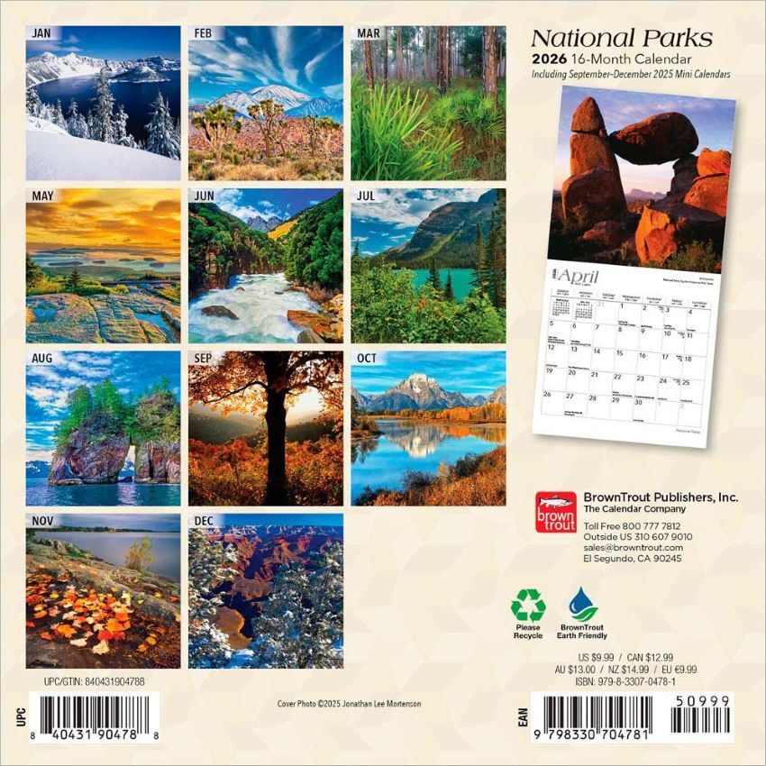 Brown Trout Publisher 2026 National Parks Monthly Mini Wall Calendar, 7-In x 14-In