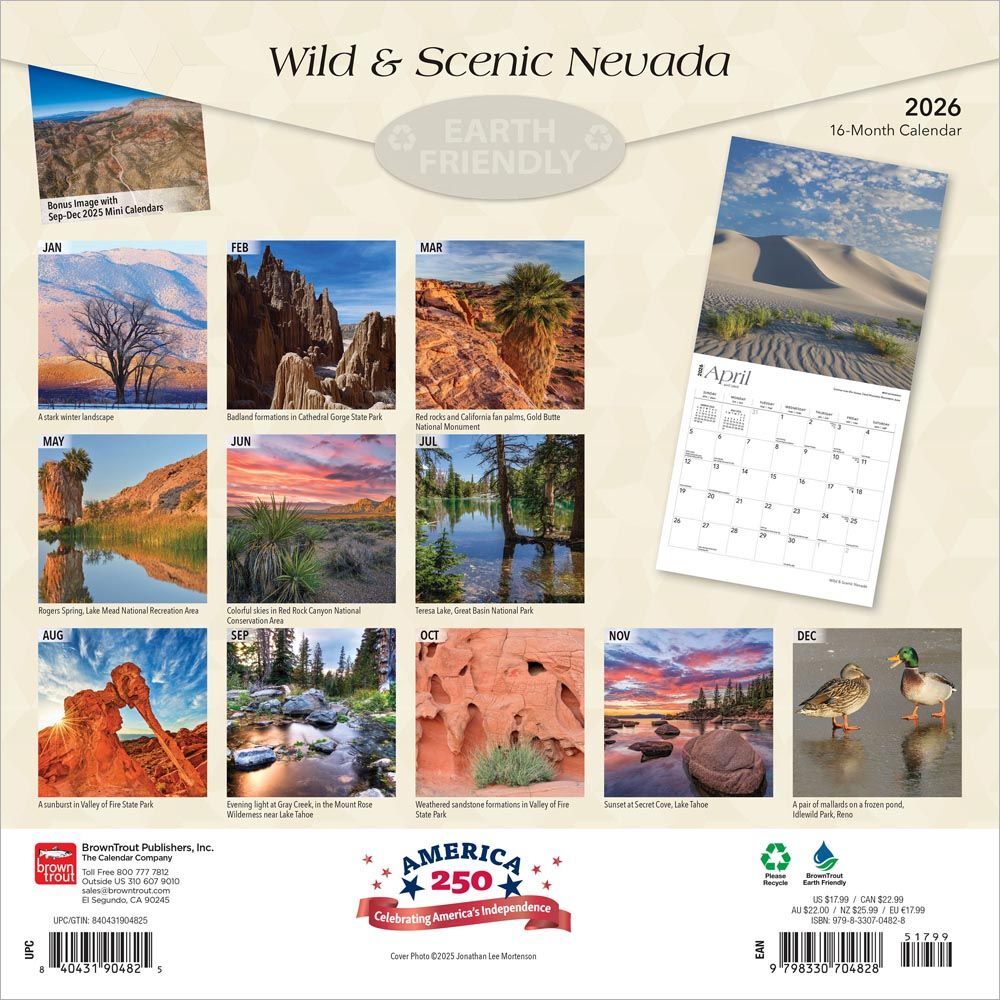 Brown Trout Publisher 2026 Navada Wild & Scenic Monthly Square Wall Calendar, 12-In x 24-In