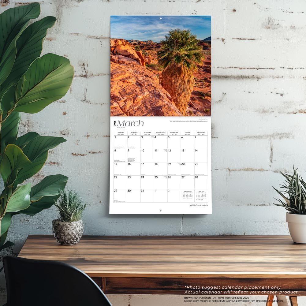 Brown Trout Publisher 2026 Navada Wild & Scenic Monthly Square Wall Calendar, 12-In x 24-In