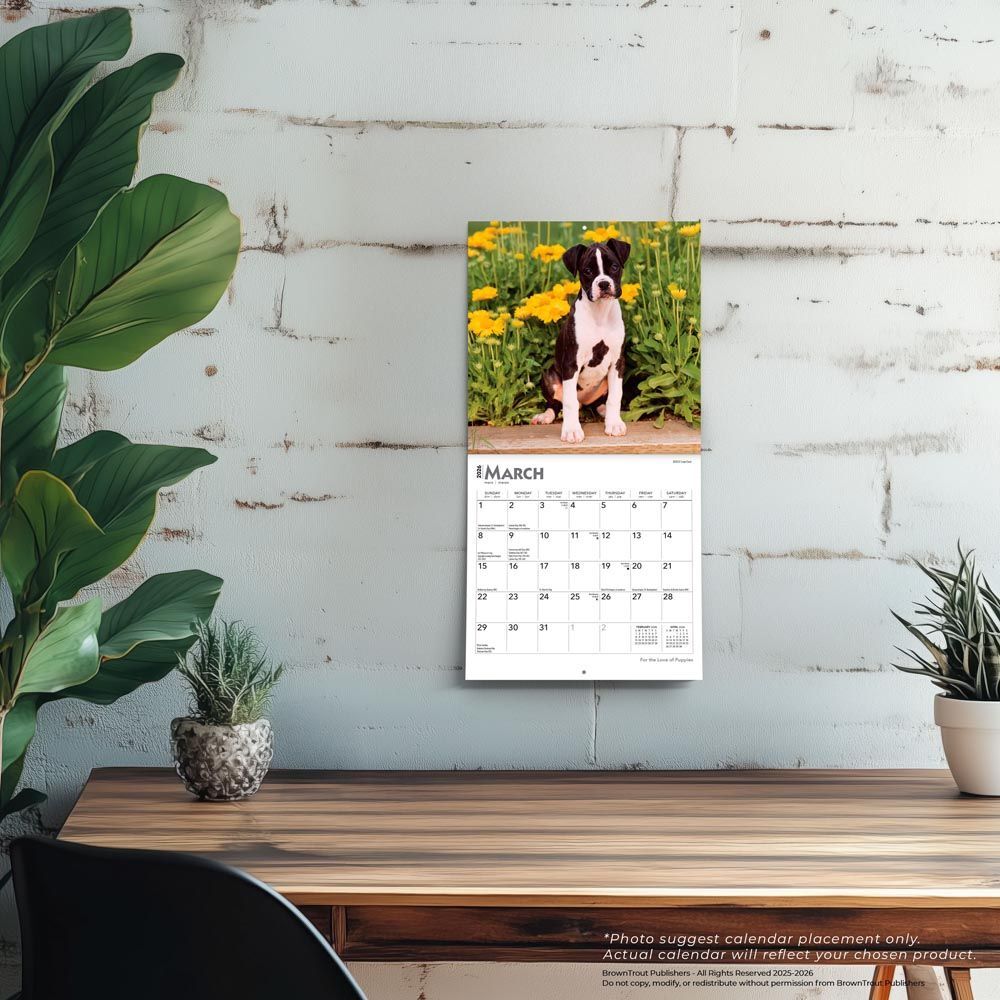 Brown Trout Publisher 2026 For the Love of Puppies Monthly Mini Wall Calendar, 7-In x 14-In