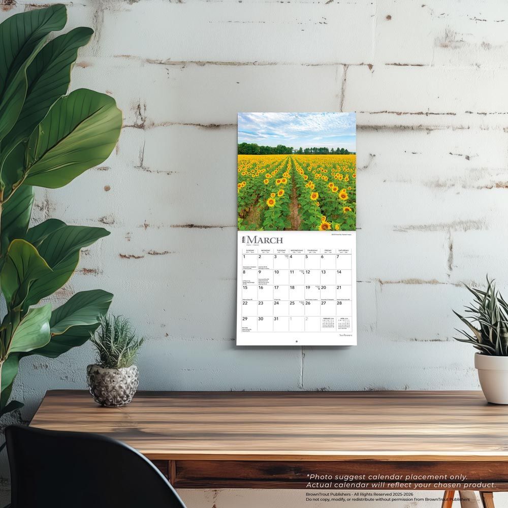Brown Trout Publisher 2026 Sunflowers Monthly Mini Wall Calendar, 7-In x 14-In