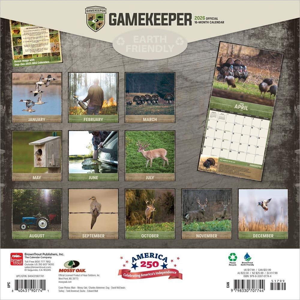 Brown Trout Publisher 2026 Mossy Oak Gamekeeper Monthly Square Wall Calendar, 12-In x 24-In