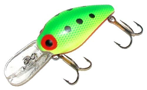 Brad's Killer Fishing Gear Wiggler Flat Green Mesh/Chartreuse/Black Dot Crankbait, 3/8-Oz, 3-In
