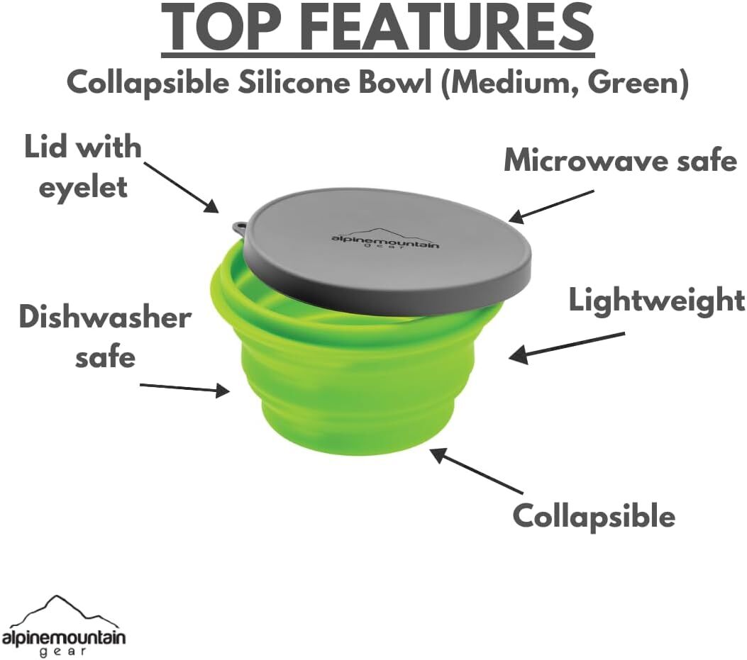Alpine Mountain Gear Green Medium Collapsible Silicone Bowl With Lid