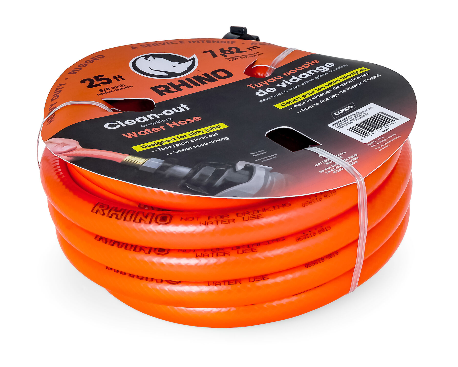 RhinoFLEX 25-Ft, Clean Out Gray/Black Water Hose, 5/8-InID 