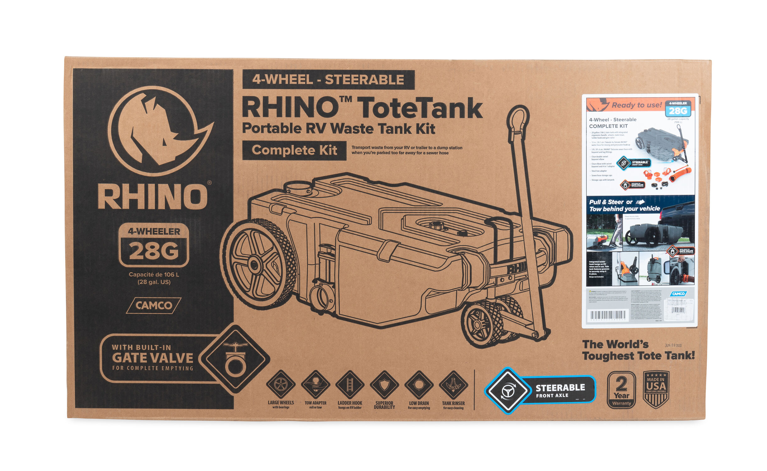 Rhino Tote Tank, w/ Front Wheels 28-Gal
