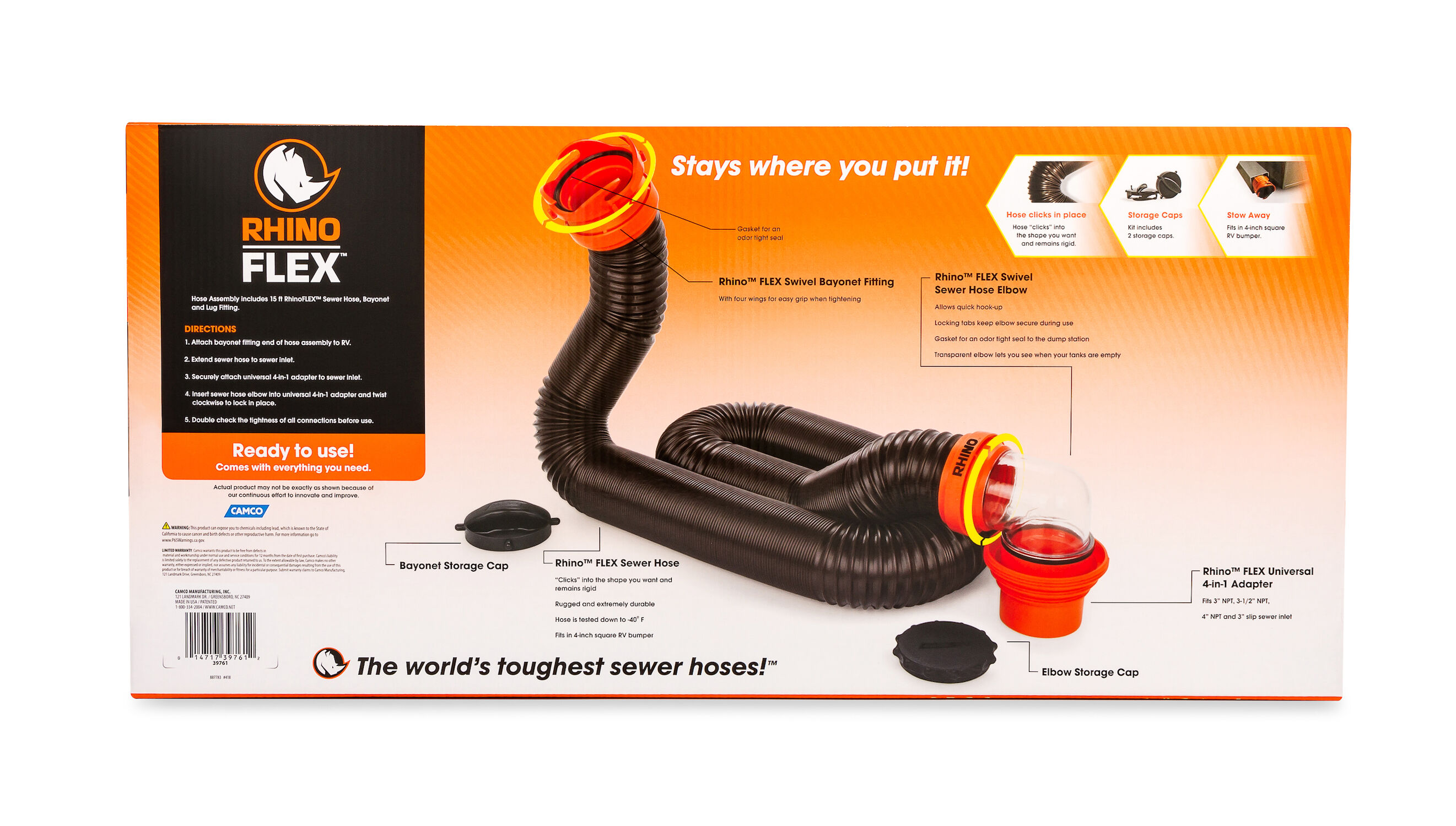 Rhino Flex 15-Ft RV Sewer Hose with Pre-Attached Swivel Fittings