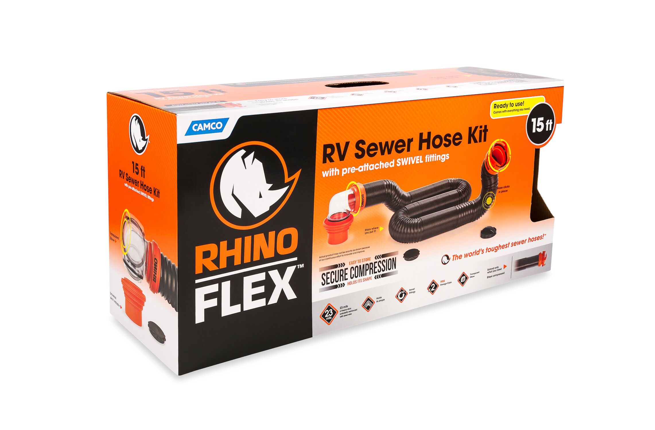 Rhino Flex 15-Ft RV Sewer Hose with Pre-Attached Swivel Fittings