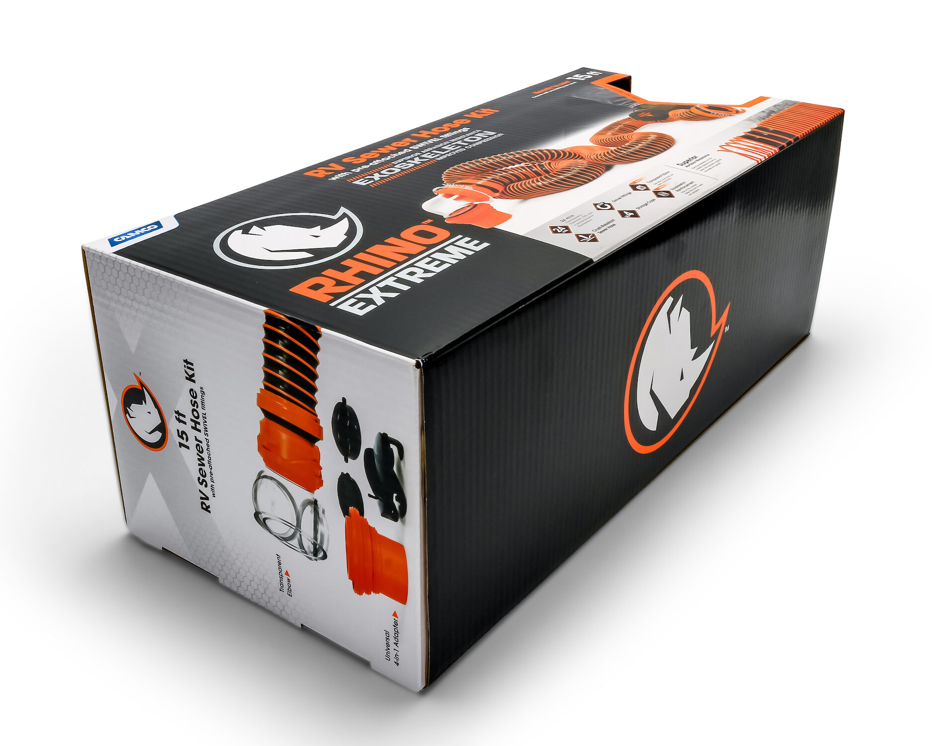 RhinoEXTREME 15-Ft Sewer Hose Kit w/SwivelFit,4N1,E-Lbow,Caps