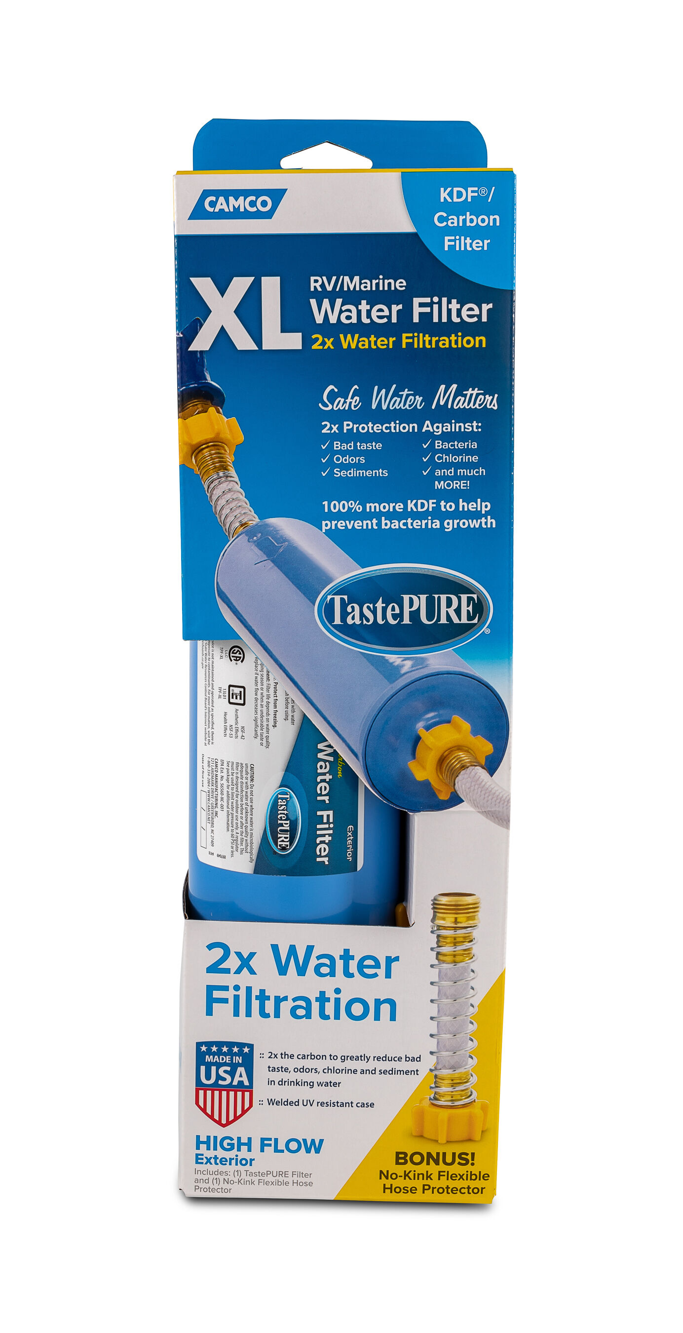 TastePURE XL Water Filter (KDF)w/Flexible Hose Protector