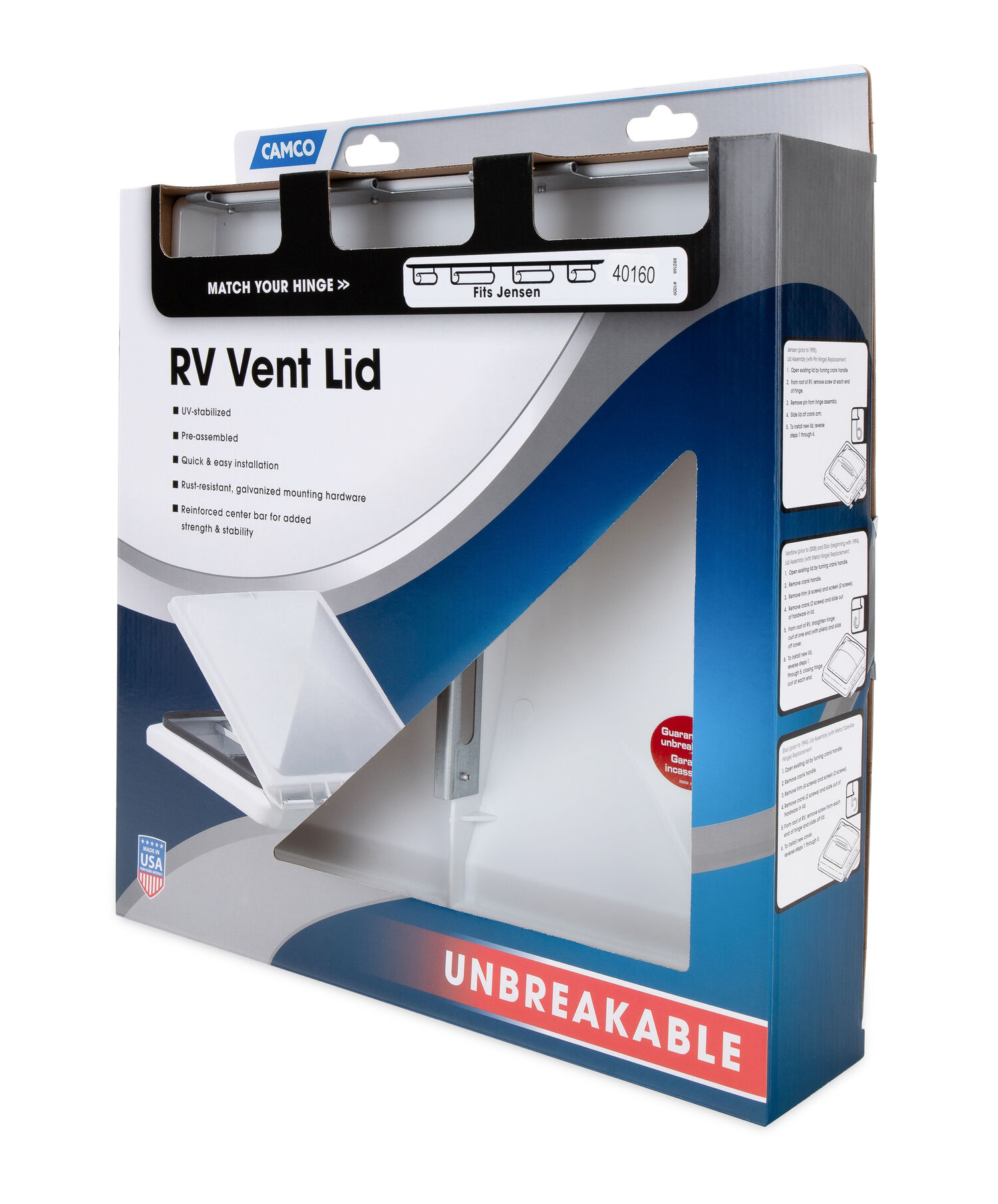 Camco Jensen Pre-1994 White Unbreakable Polycarbonate RV Vent Lid