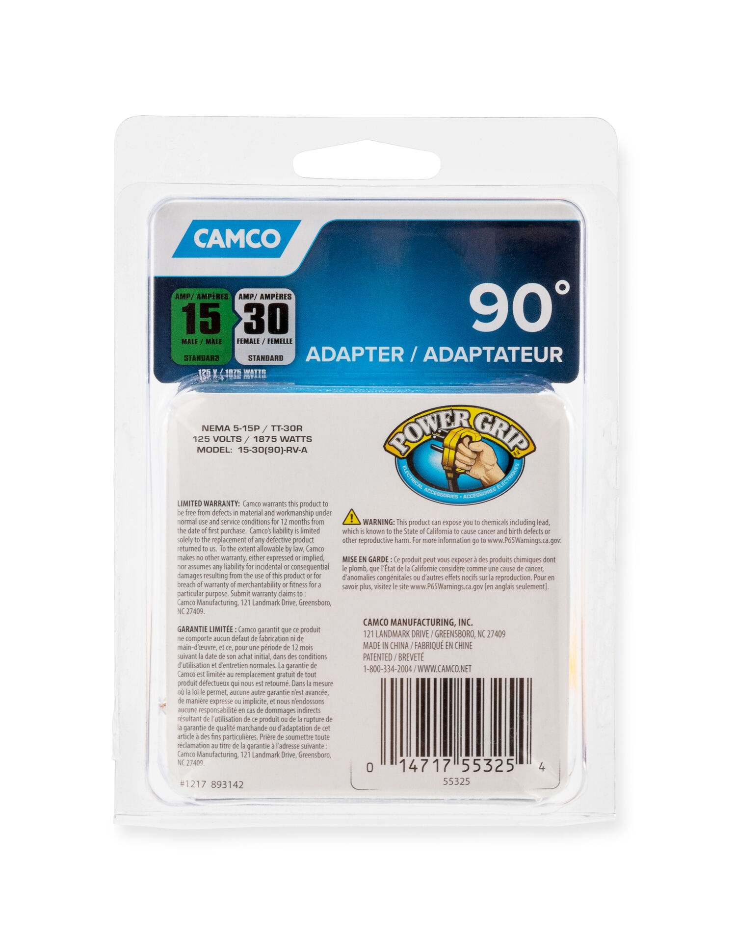 90 Degree Adapter 15AM/30AF 125V/1875W