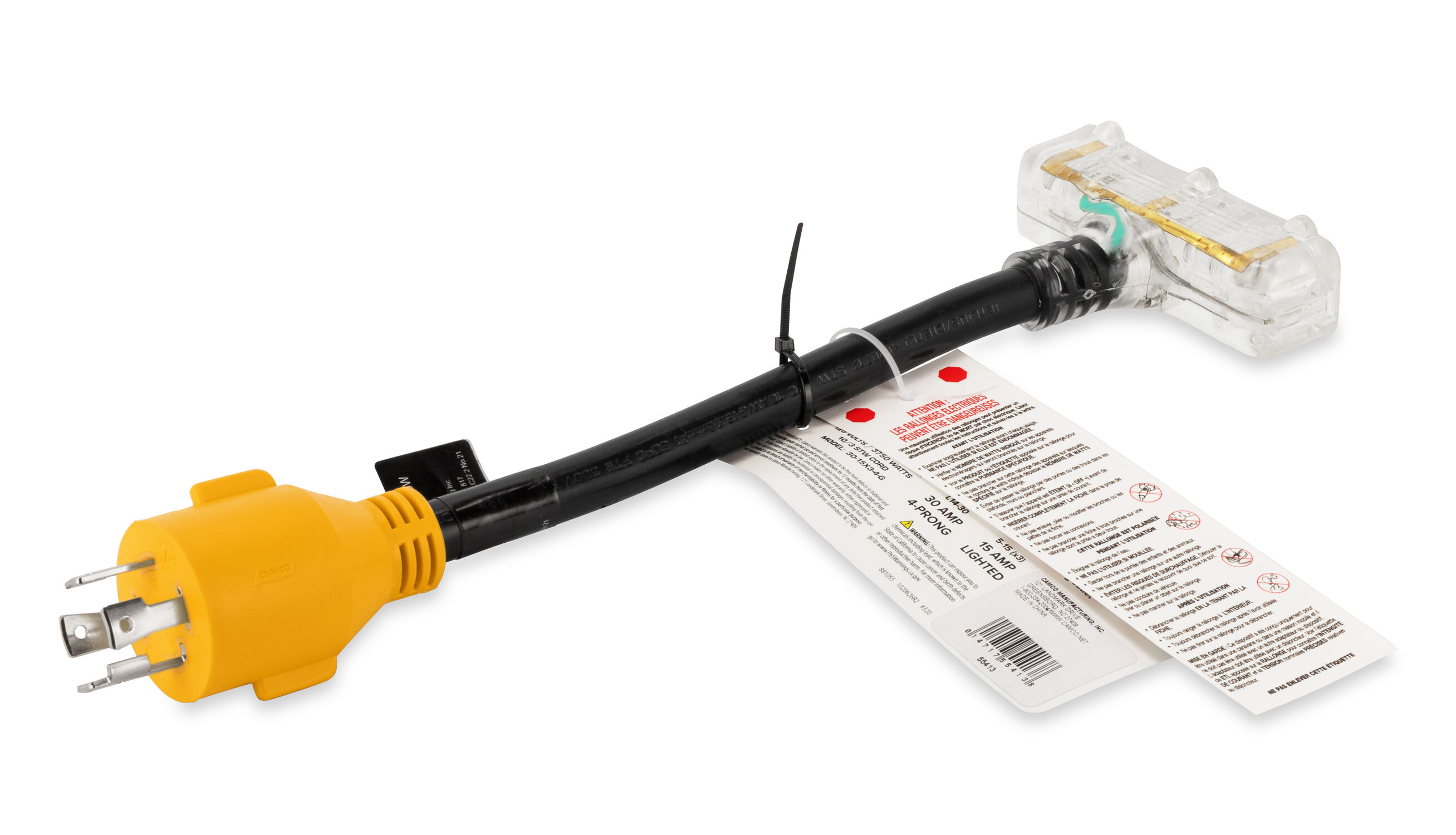 GenAdptDB 12-In 30AM 4-Prong/3x15AF 125V/3750W