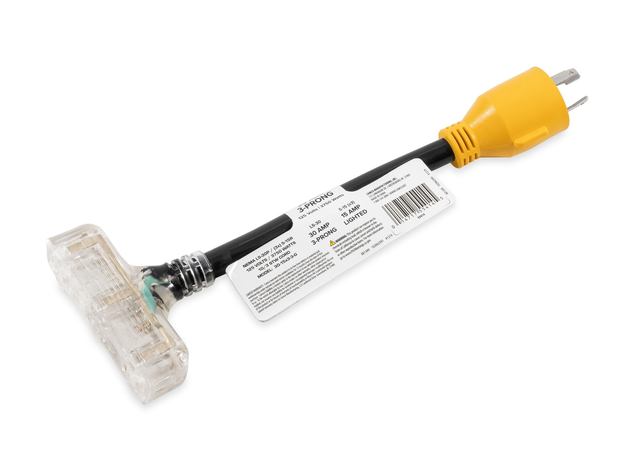 GenAdptDB 12-In 30AM 3-Prong/3x15AF 125V/3750W