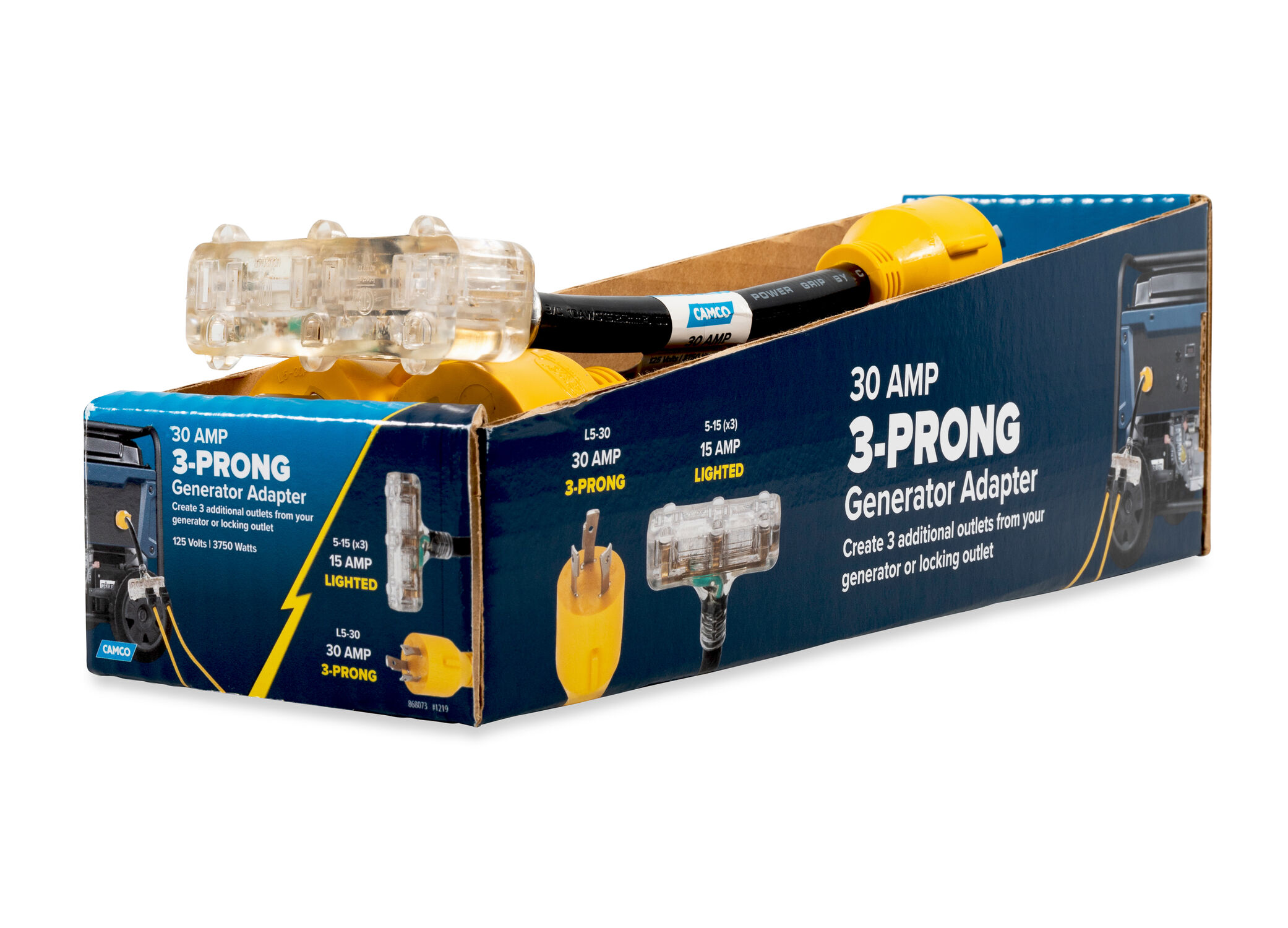 GenAdptDB 12-In 30AM 3-Prong/3x15AF 125V/3750W