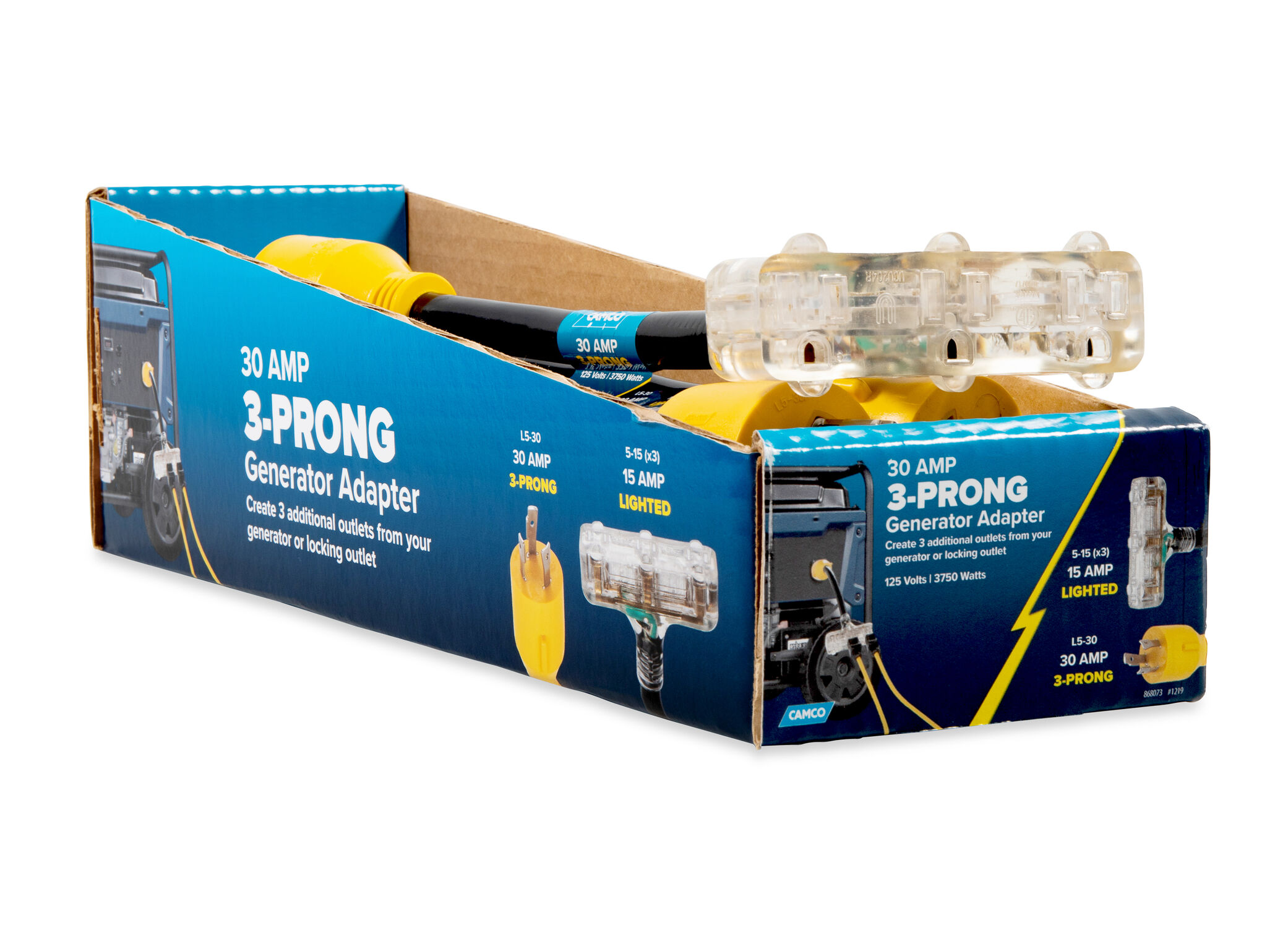 GenAdptDB 12-In 30AM 3-Prong/3x15AF 125V/3750W