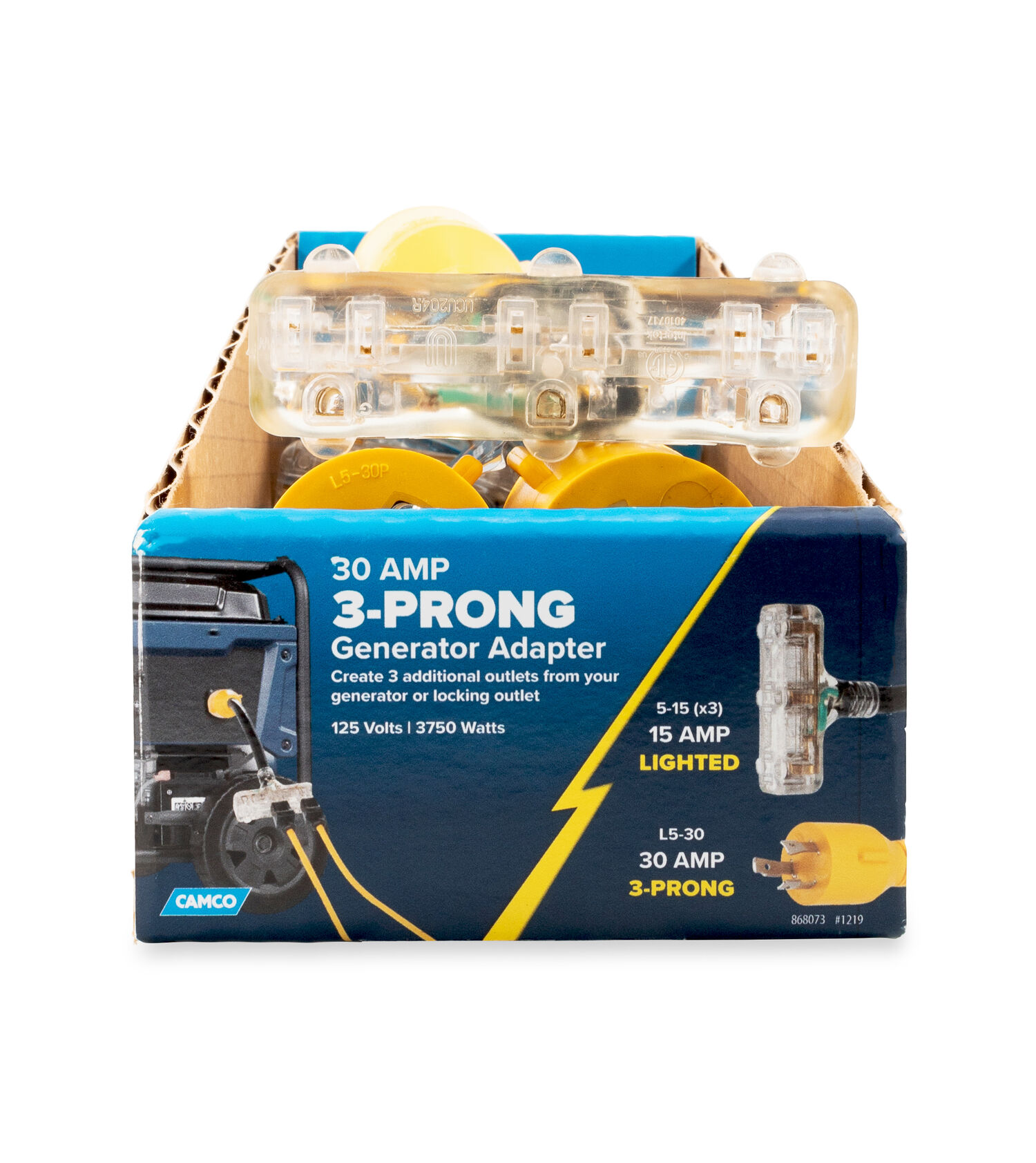 GenAdptDB 12-In 30AM 3-Prong/3x15AF 125V/3750W