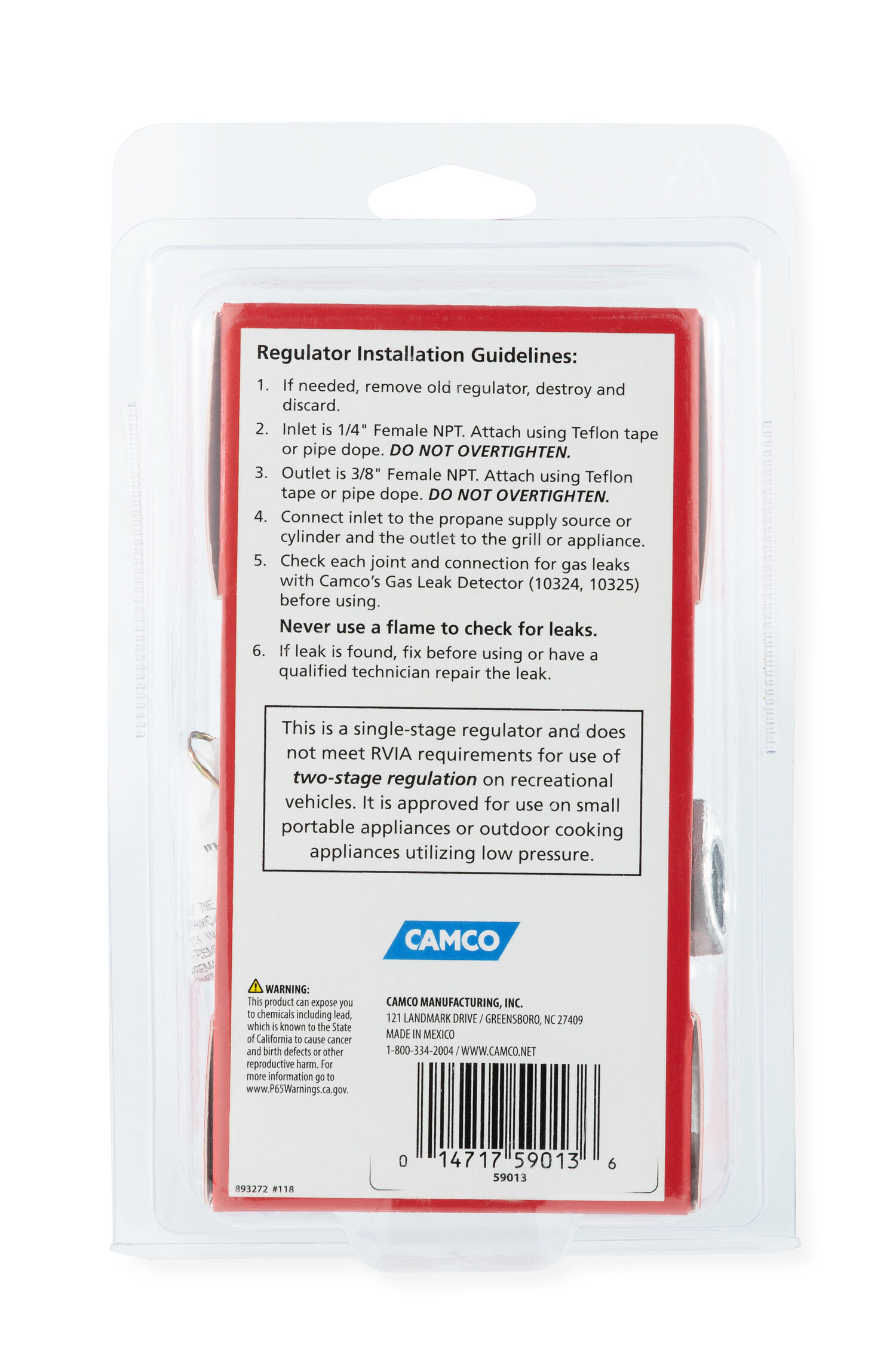 Single Stage Propane Low Press Regulator, Clamshell