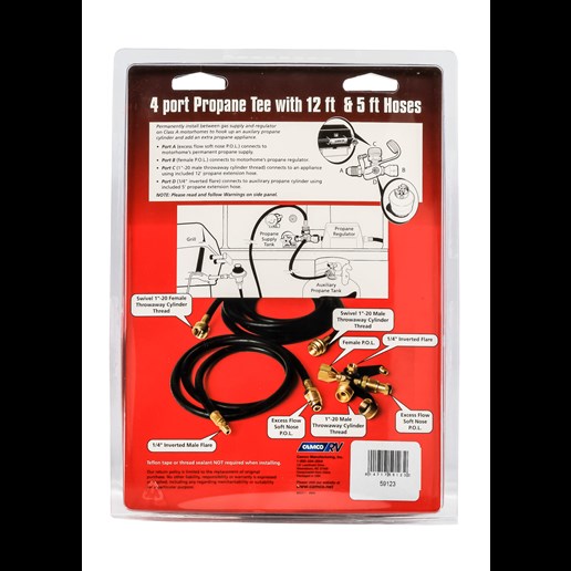 4 Port Brass Tee w/5-Ft & 12-Ft Extension Hoses