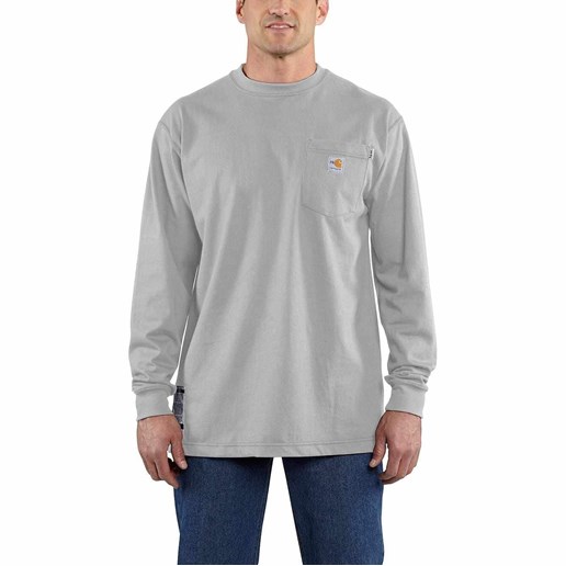 Men's Force® Flame-Resistant Cotton Long-Sleeve T-Shirt in Light Grey