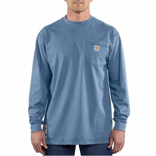 Men's Force® Flame-Resistant  Cotton Long-Sleeve T-Shirt in Medium Blue