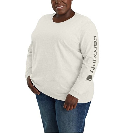 Carhartt Women's Loose Fit Heavyweight Long-Sleeve Logo Sleeve Graphic T-Shirt in Malt