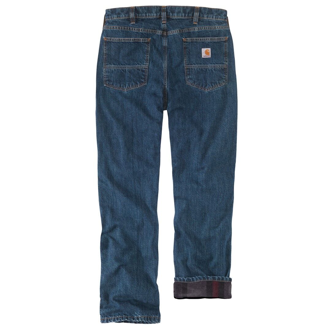 Carhartt Men's Relaxed Fit Flannel Lines 5 Pocket Jean in Canal