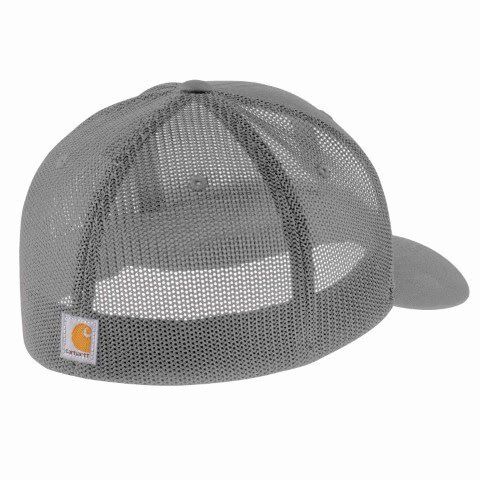 Carhartt Men's Rugged Flex Fitted Canvas Mesh Back Logo Graphic Cap in Asphalt