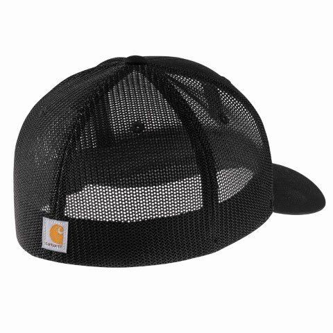 Carhartt Men's Rugged Flex Fitted Canvas Mesh Back Logo Graphic Cap in Black