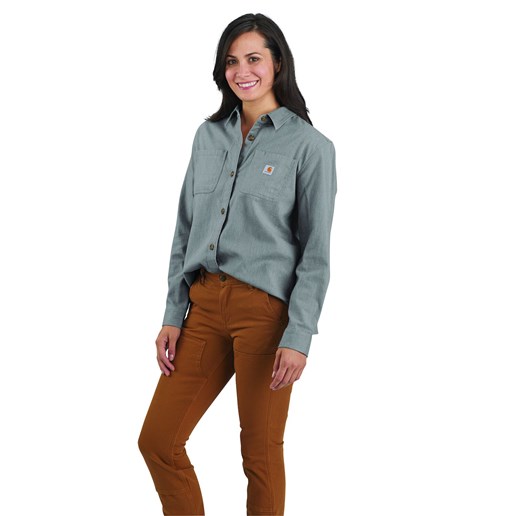 Carhartt Women's Rugged Flex® Loose Fit Midweight Flannel Long-Sleeve Plaid Shirt in Asphalt