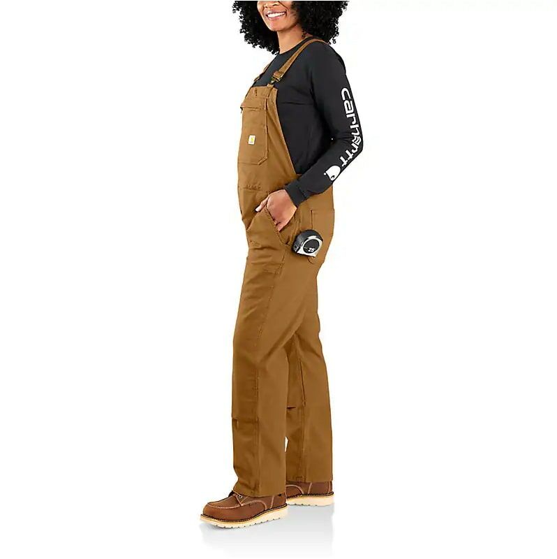 Carhartt Women's Rugged Flex Loose Fit Double Knee Canvas Work Overall in Carhartt Brown