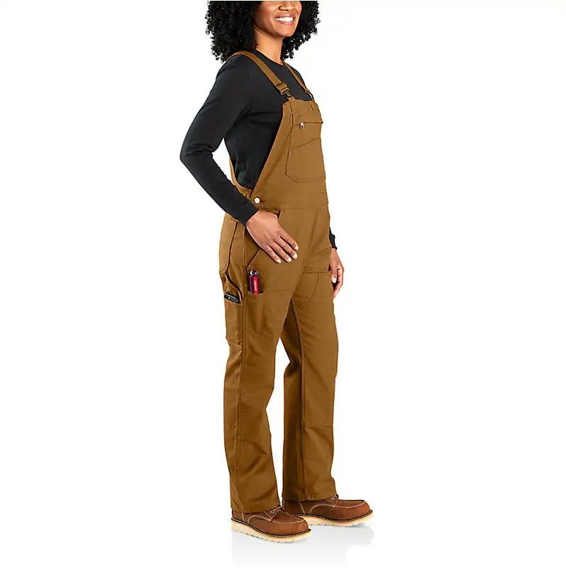 Carhartt Women's Rugged Flex Loose Fit Double Knee Canvas Work Overall in Carhartt Brown