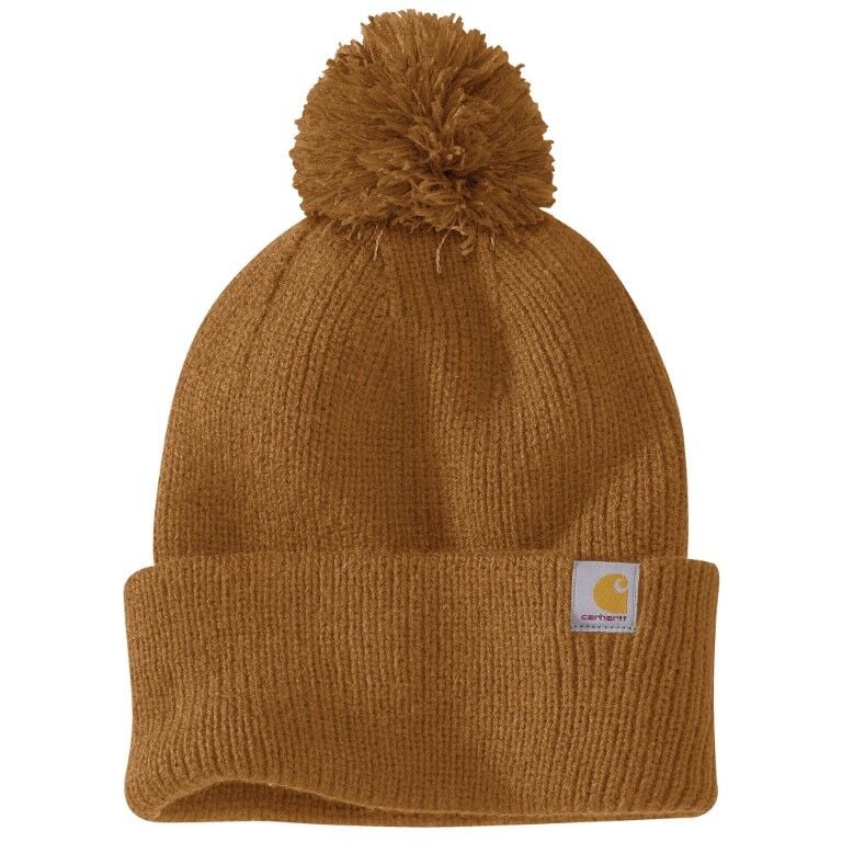 Carhartt Women's Knit Pom-Pom Cuffed Beanie in Carhartt Brown