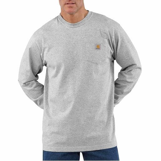 Men's Carhartt Long-Steeve Pocket T-Shirt in Heather Gray