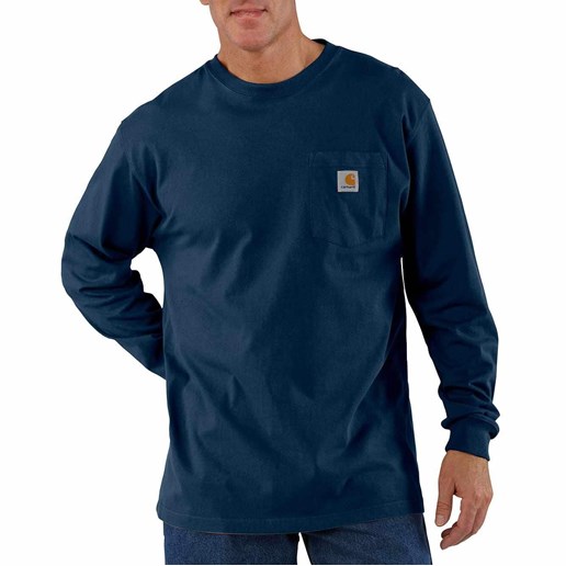 Men's Carhartt Long-Steeve Pocket T-Shirt in Navy