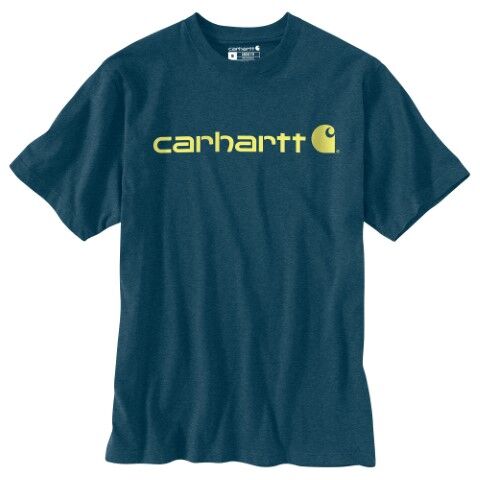 Carhartt Men's Loose Fit Heavyweight Short Sleeve Logo Graphic T-Shirt in Night Blue Heather