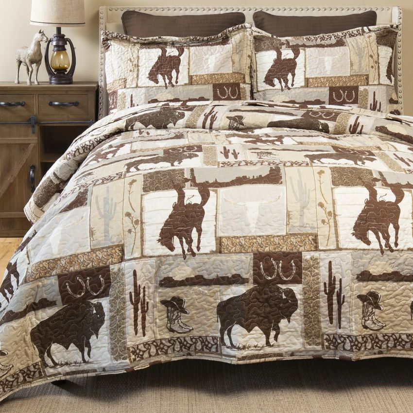 Carstens Inc. Wrangler Vintage Cowboy Queen Size Quilt Set