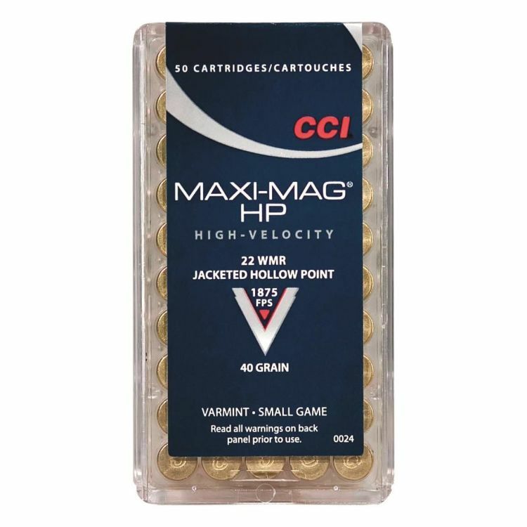 CCI Maxi-Mag .22 WMR, 40 Grain Jacketed Hollow Point Rifle Ammo, 50-Rd