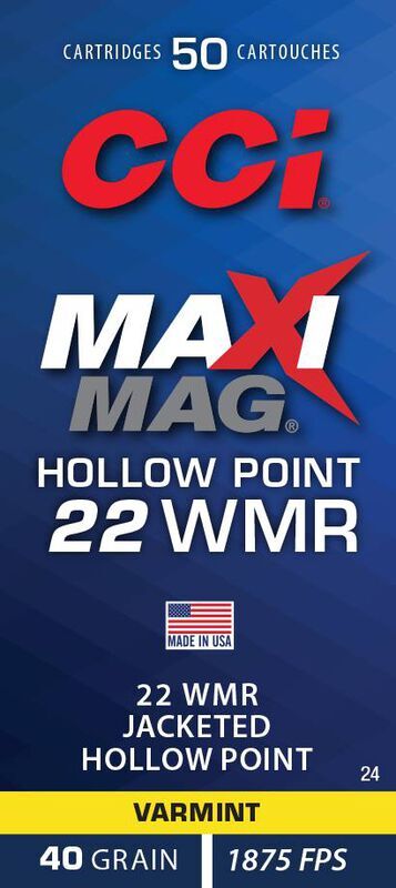 CCI Maxi-Mag .22 WMR, 40 Grain Jacketed Hollow Point Rifle Ammo, 50-Rd