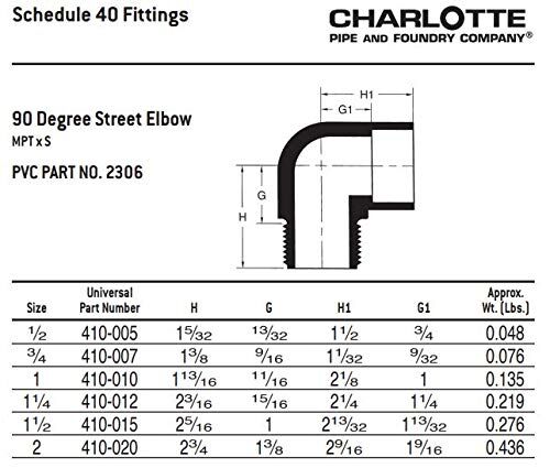 Charlotte Pipe Schedule 40 PVC 90° Street Elbow 1 1/2-In Slip x 1 1/2-In MPT