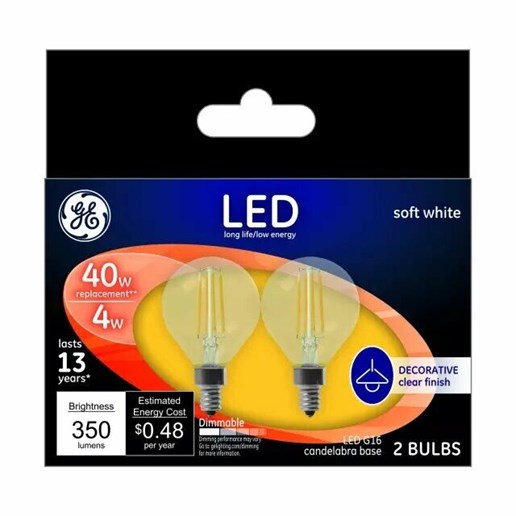 40W Replacement Soft White Dimmable Led Light Bulb Decorative G16 (2-Pack)
