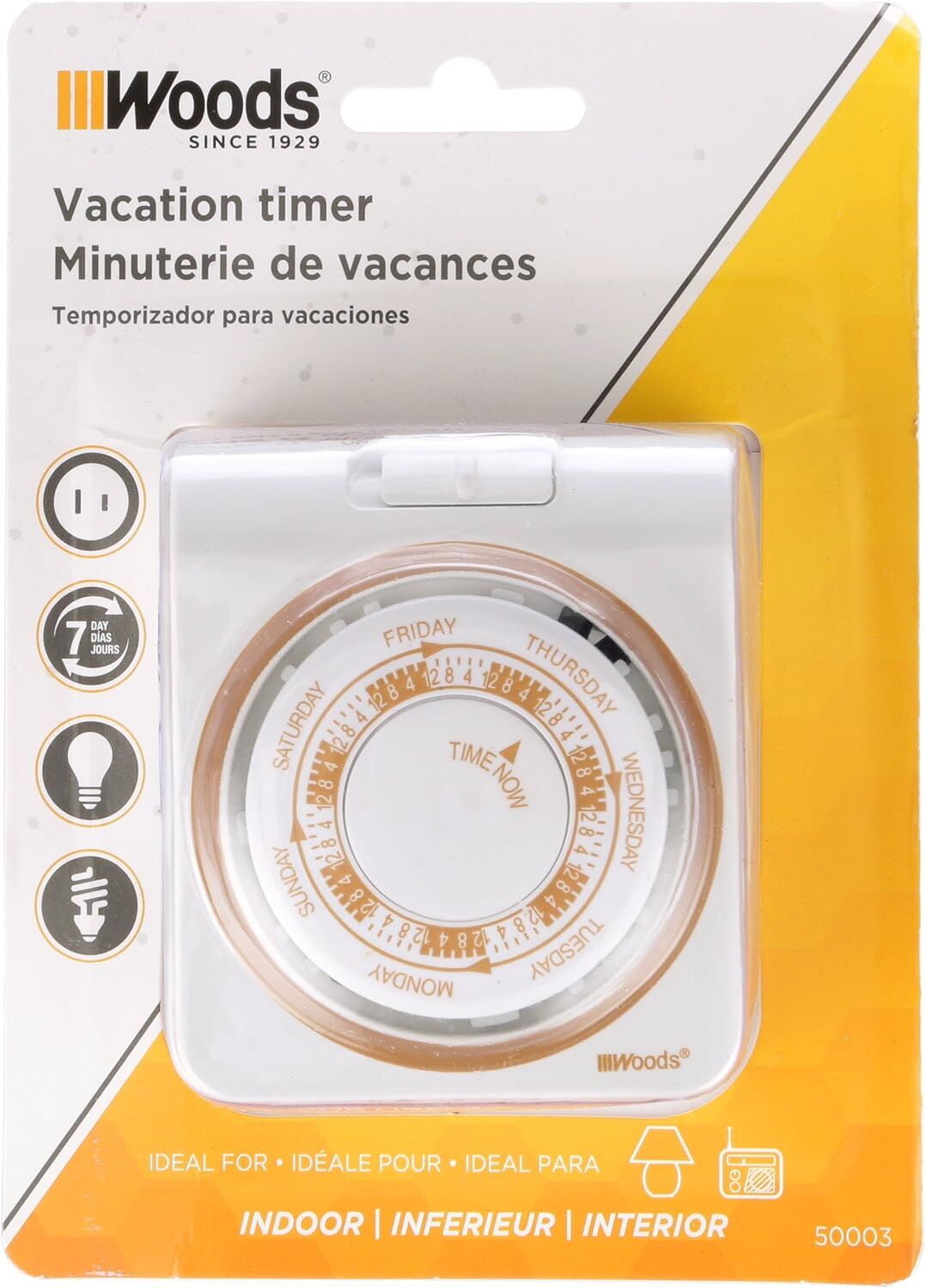 Woods 7-Day Indoor Vacation Timer, 15-A, 125-V AC