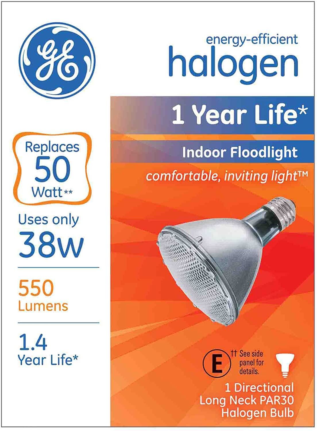 GE Lighting 69168 38-Watt 550-Lumen Energy-Efficient Halogen Floodlight Bulb, 6-Pack
