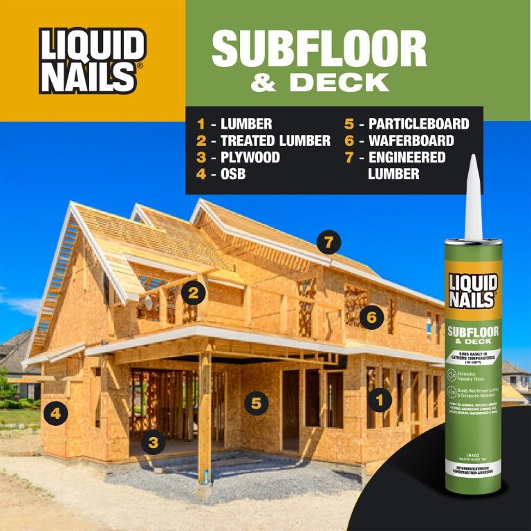 PPG Paints LIQUID NAILS Subfloor & Deck Interior & Exterior Construction Adhesive, 10-Oz