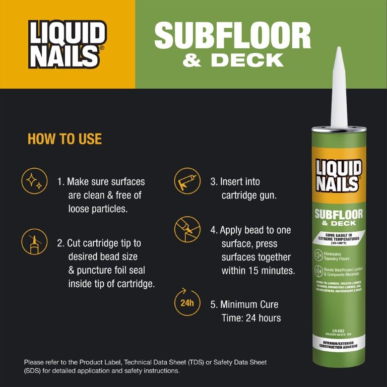 PPG Paints LIQUID NAILS Subfloor & Deck Interior & Exterior Construction Adhesive, 10-Oz
