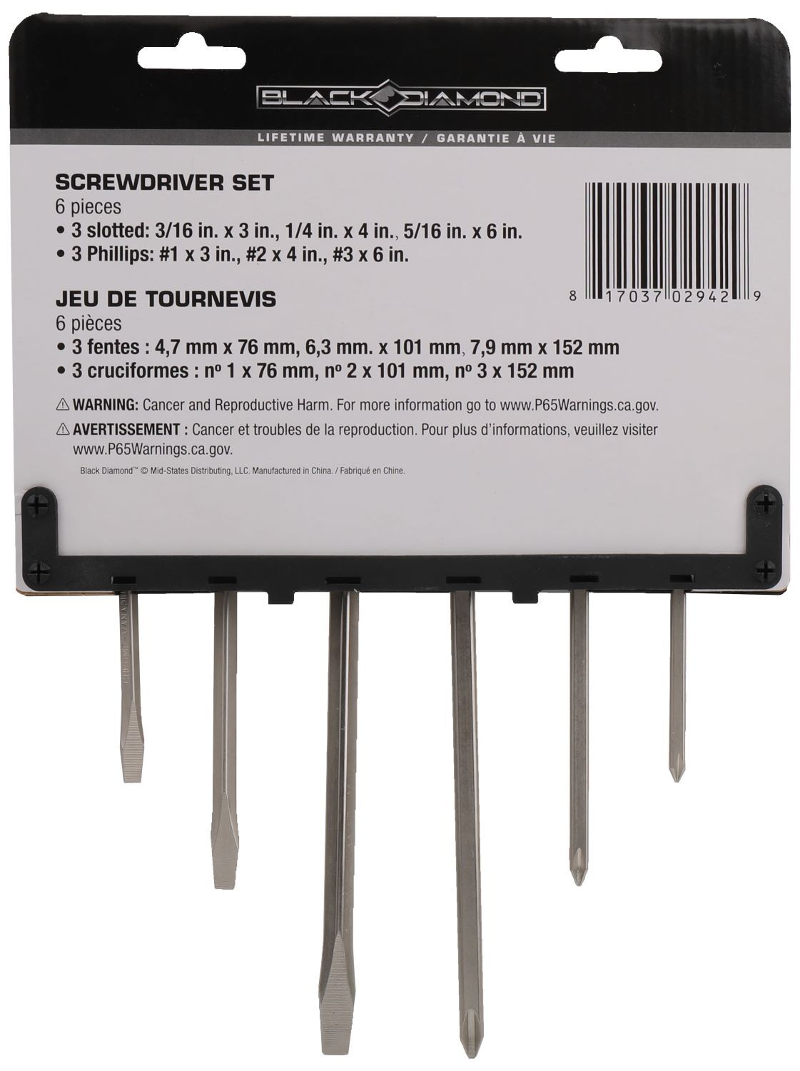 Black Diamond Acetate Handle Screwdriver Set, 6-Pk