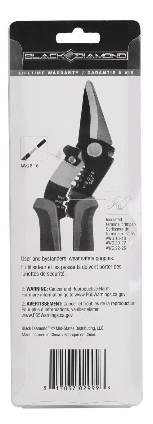 Black Diamond 3-In-1 Stripper, Terminal Crimper, & Pruner, 8-16 Gauge