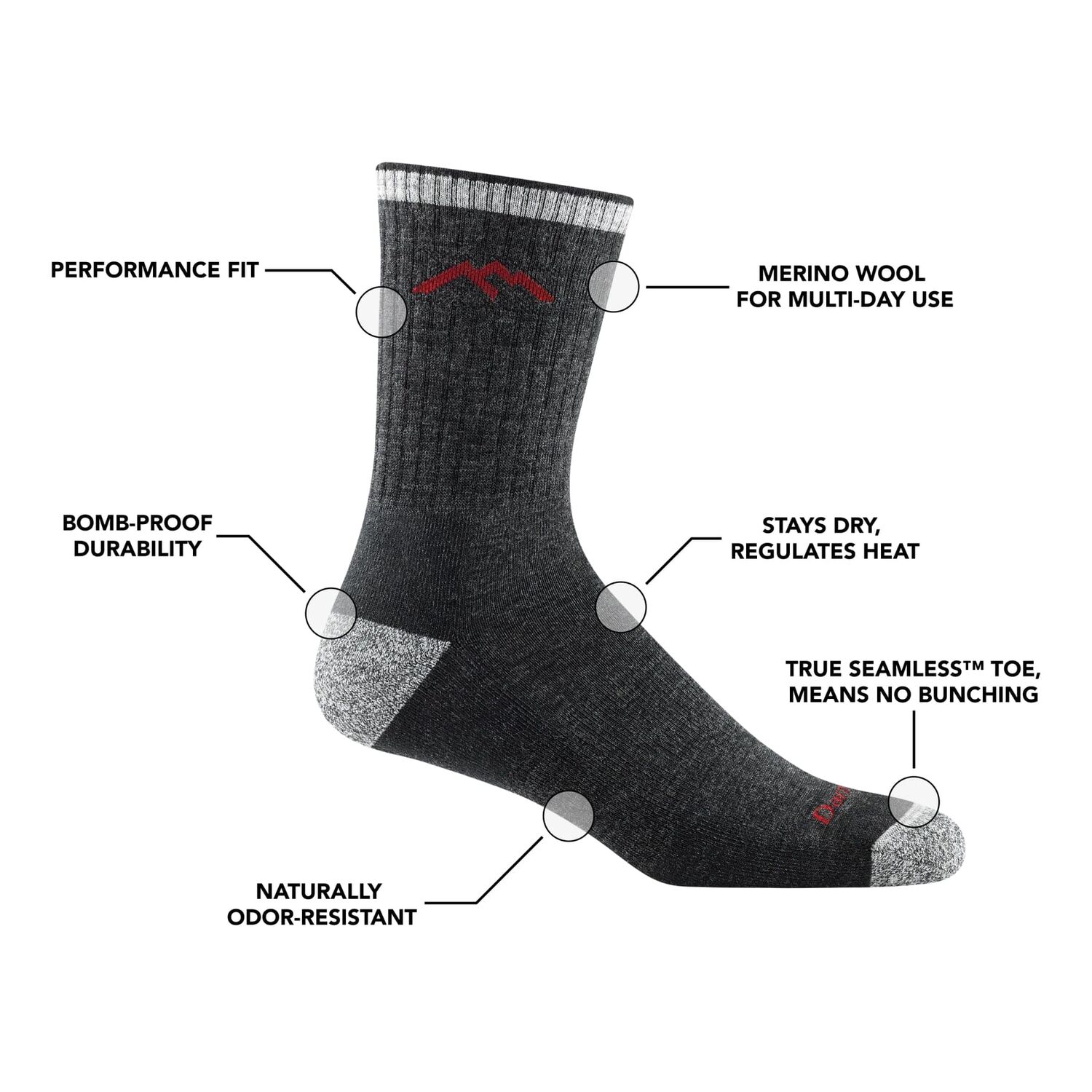 Darn Tough Men's Hiker Micro Crew Midweight Hiking Sock in Black