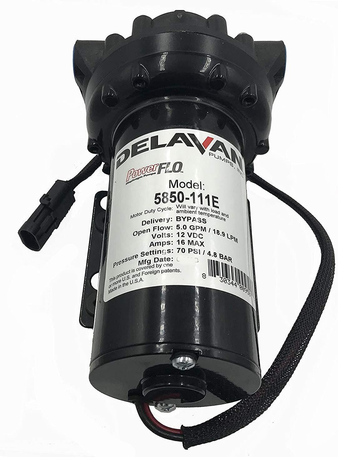Delevan Diaphragm Pump 12V, 60-Psi, 5-Gpm, Bypass Pump