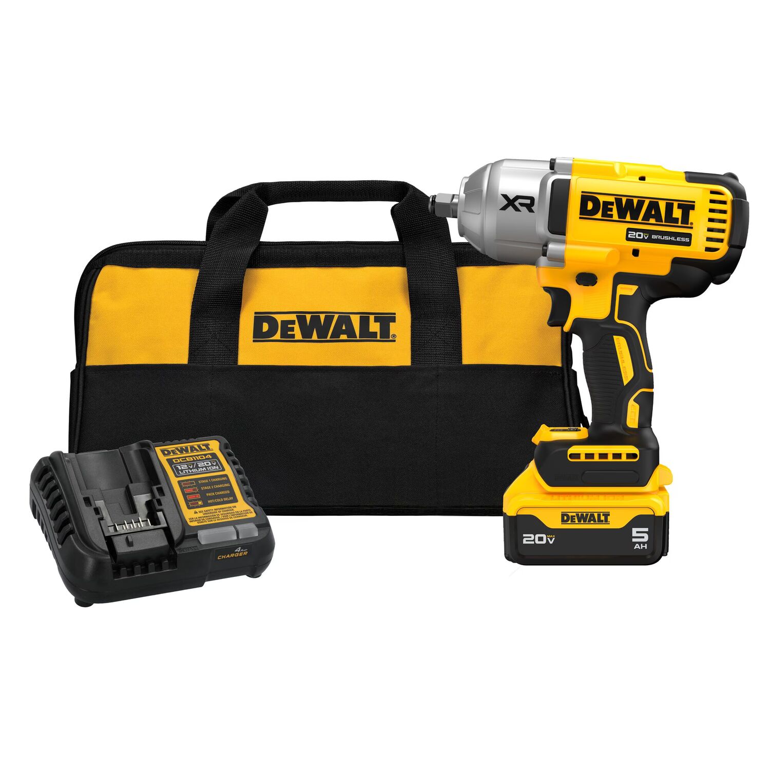 DEWALT 20-V Max XR High Torque Hog Ring Anvil Impact Wrench Kit, 1/2-In